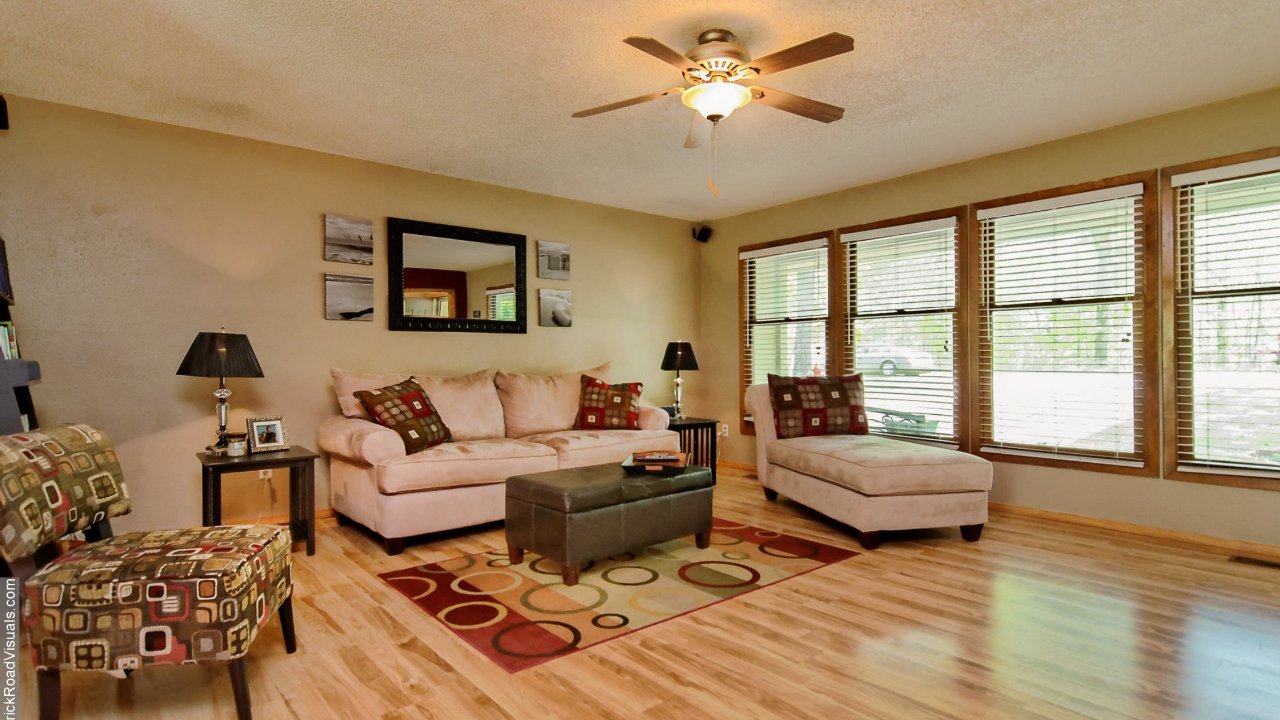 The living room is large and bright.