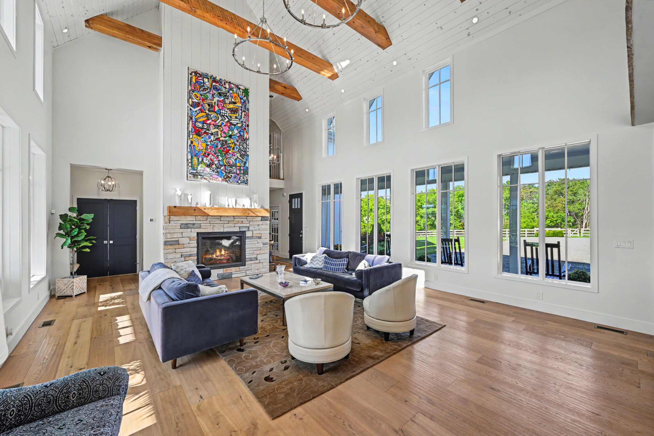 Great room with 28-foot gabled ceiling