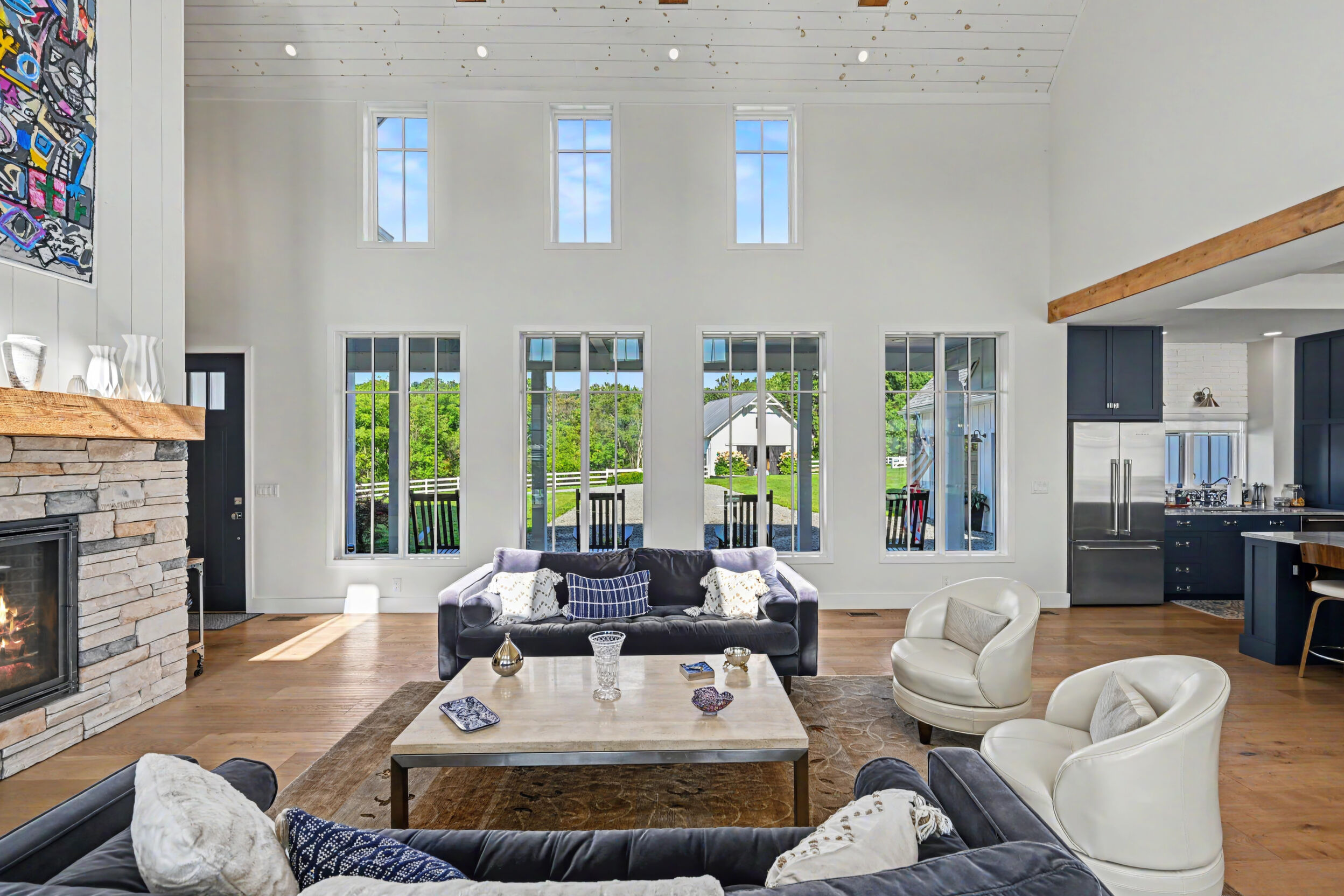 Tongue-and-groove ceiling and hemlock beams