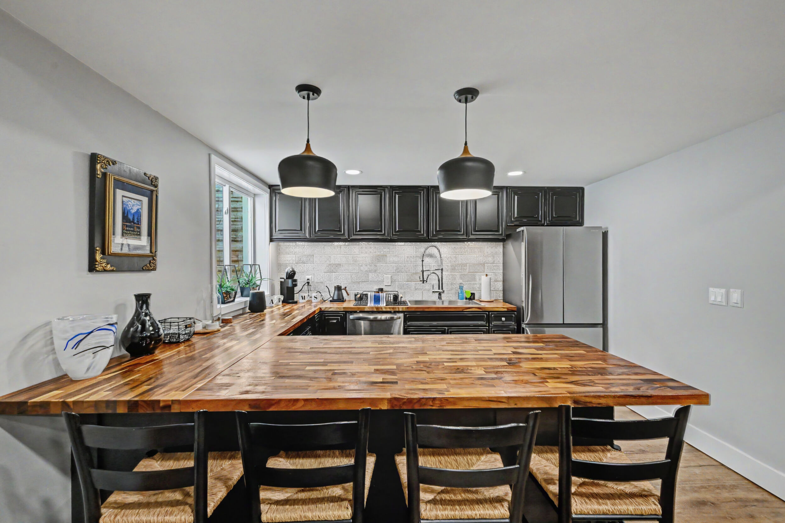 Second kitchen with butcher-block island