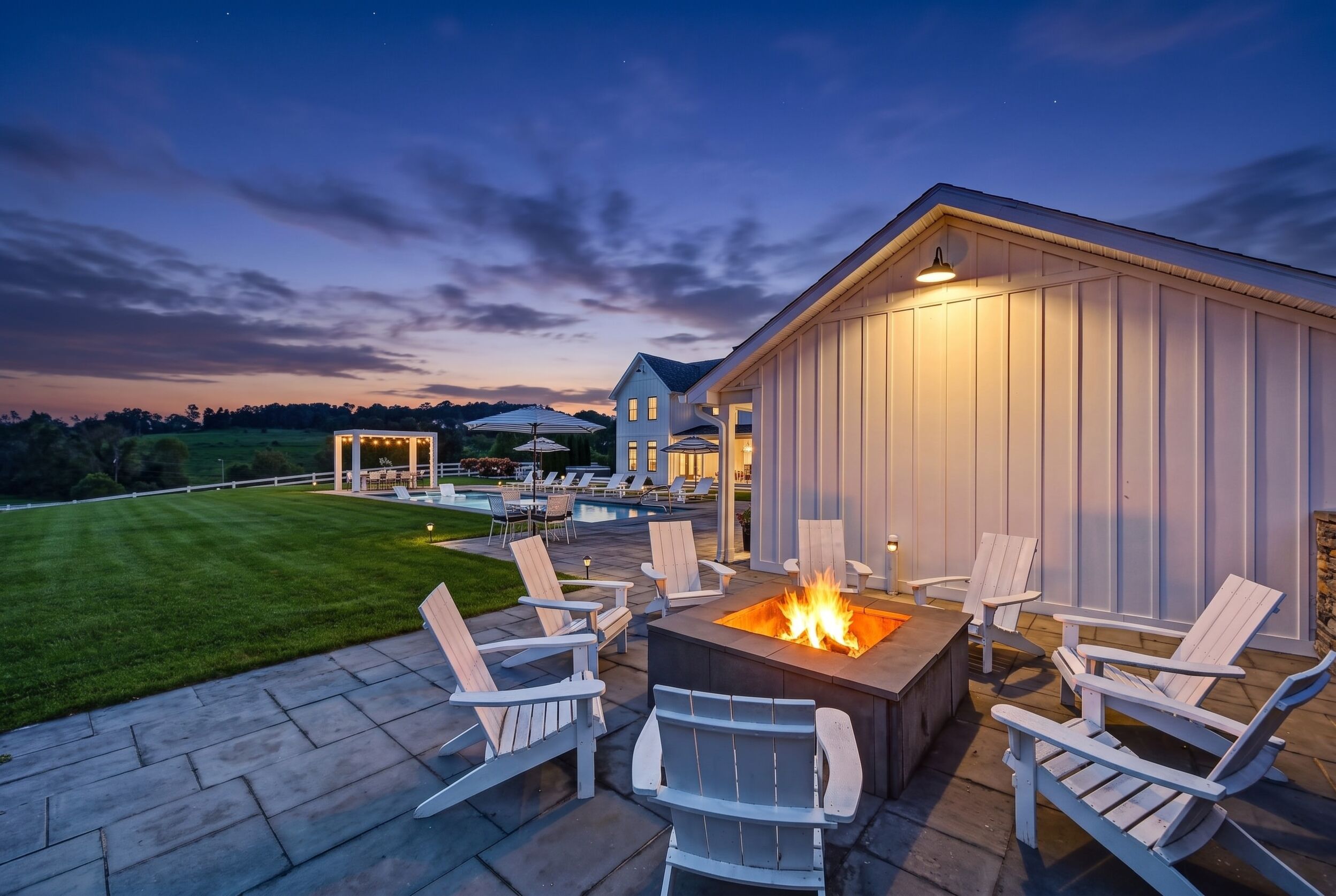Fire-pit terrace at dusk
