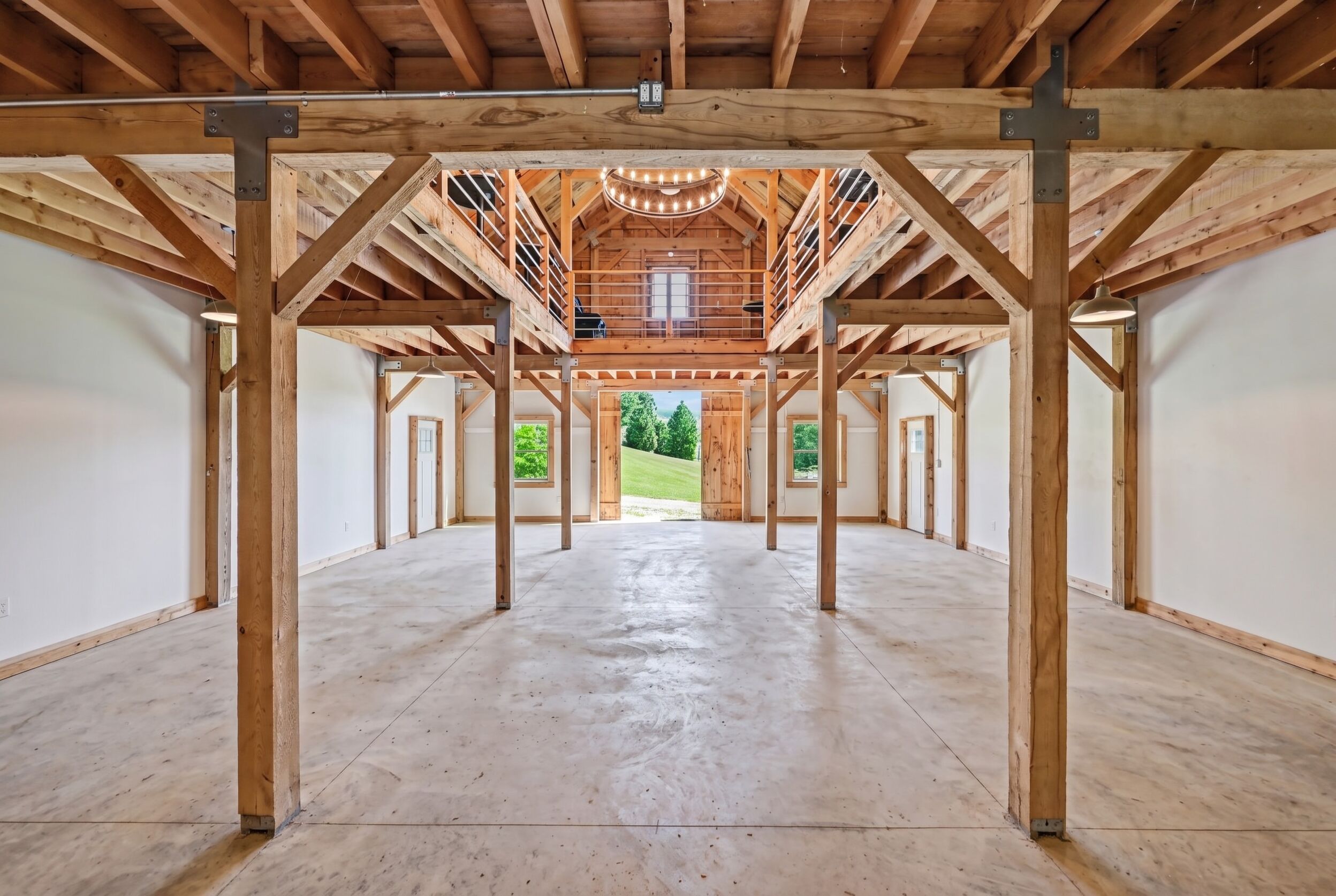 White-oak post-and-beam barn interior