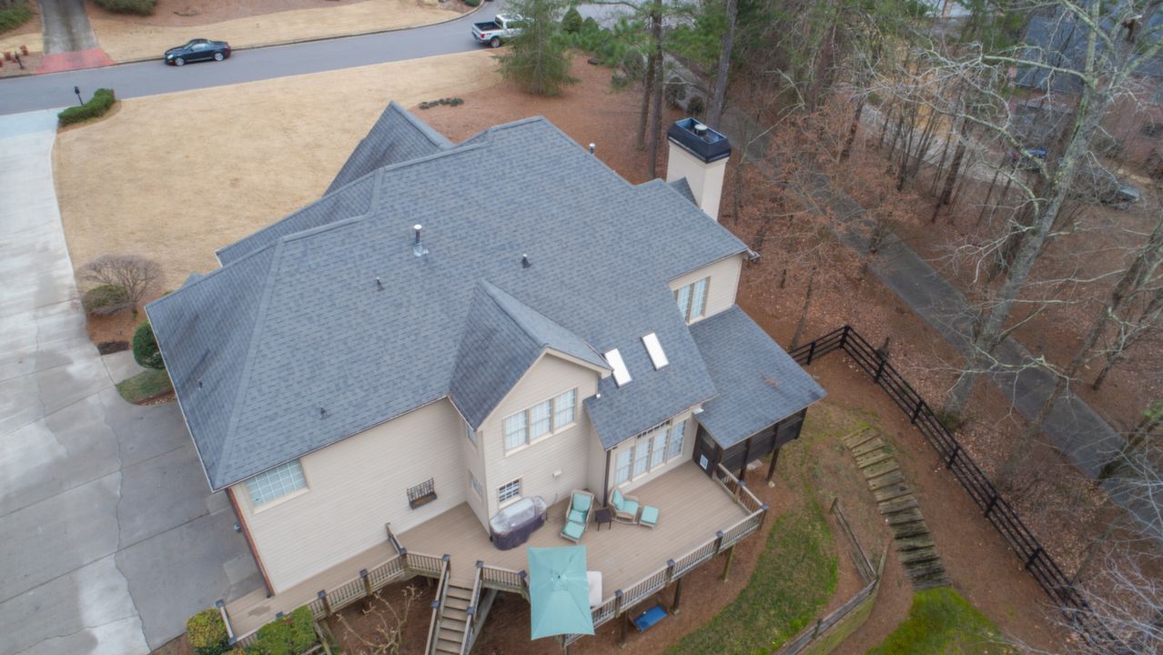 Aerial View of House with Deck