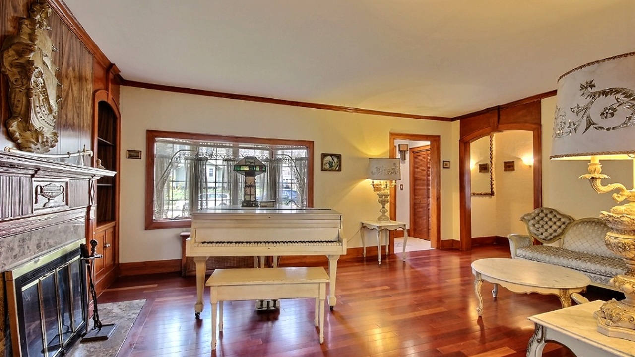 Living Room with Marble Fireplace 