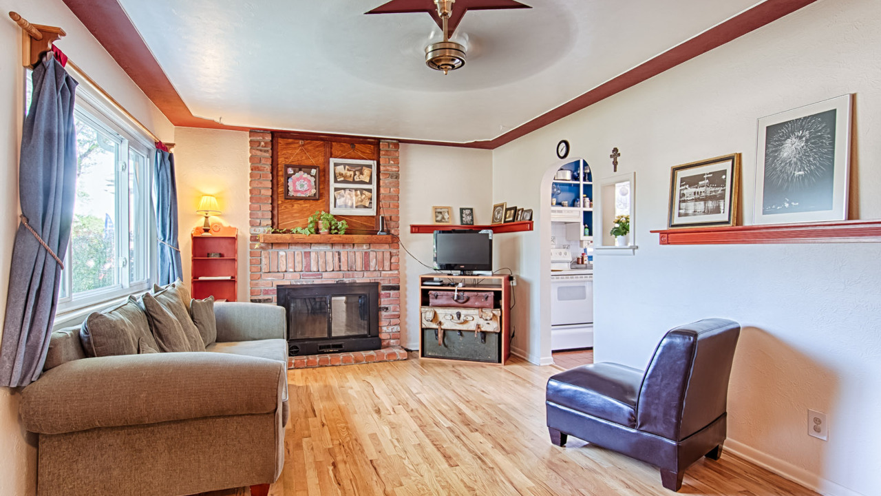 Family Room with Brick Fireplace