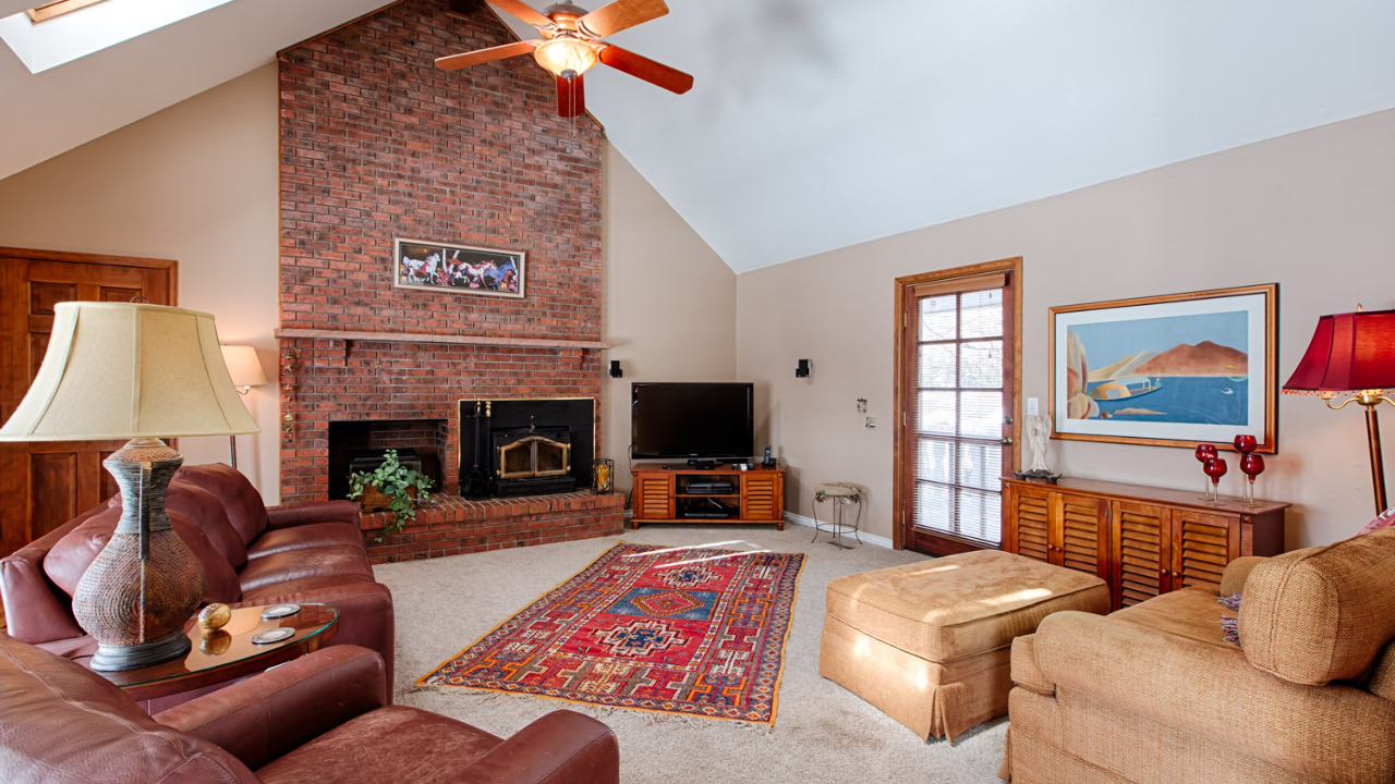 Family Room with Brick Fireplace
